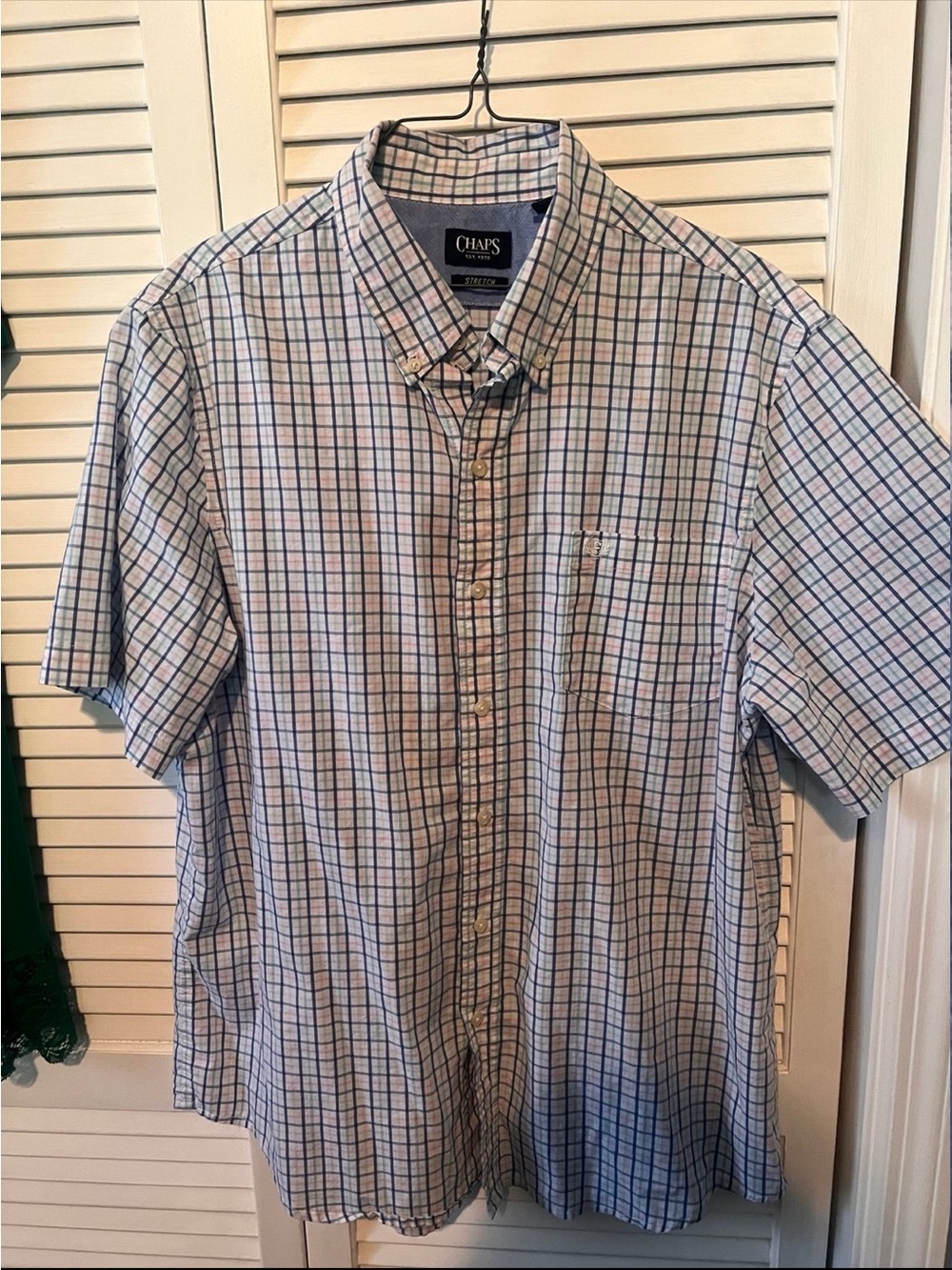 Chaps Men's Short-Sleeve Button-Down Plaid Shirt - Blue, White, Pink